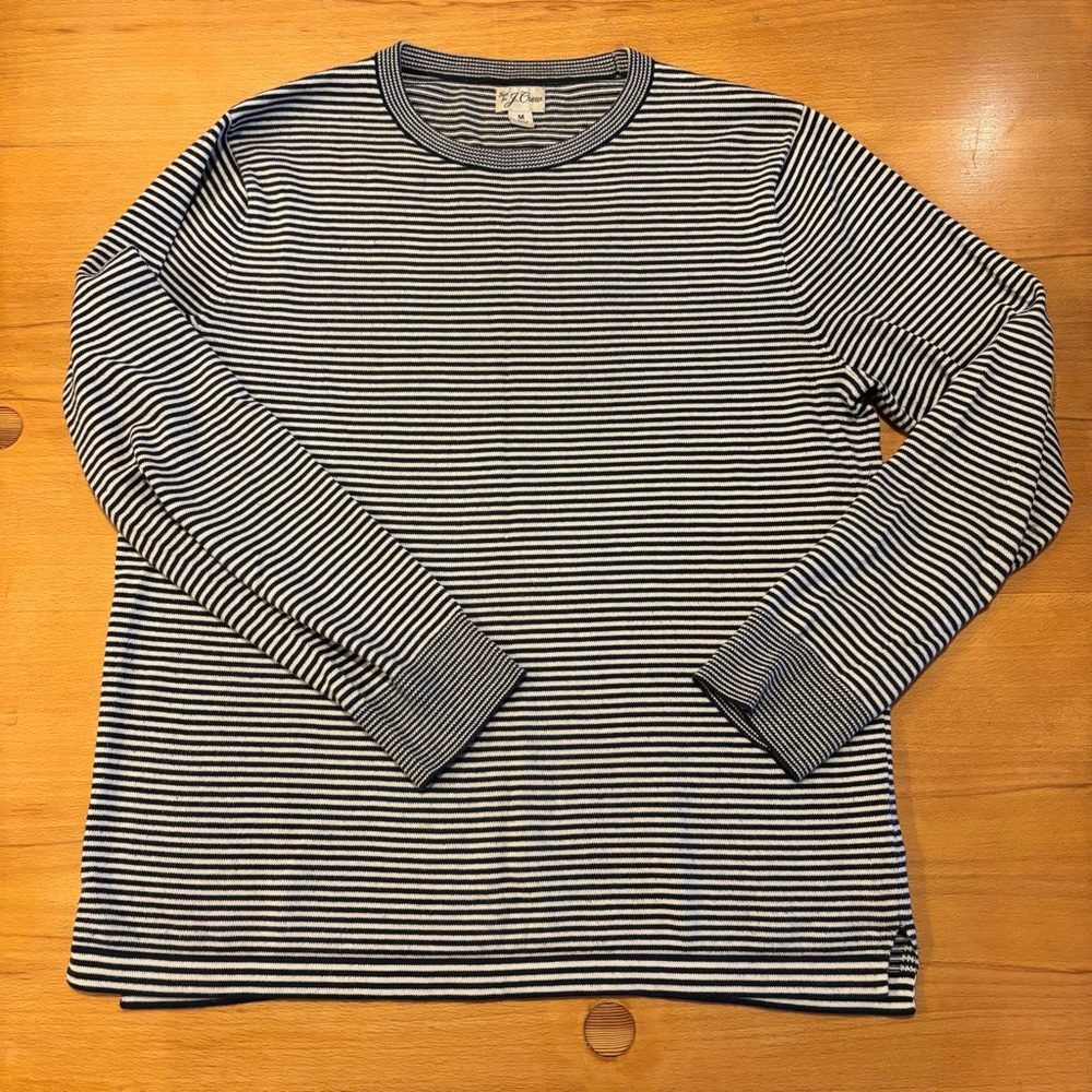 J. Crew - Navy and White Striped Long Sleeve Tee - men’s M - 100% cotton
